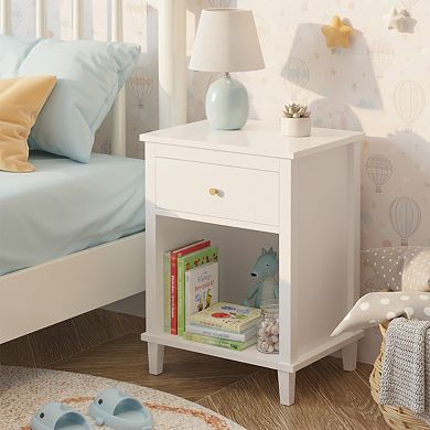 Homy Casa 26.8'' Wooden Nightstand with 1 Drawer & Open Shelf