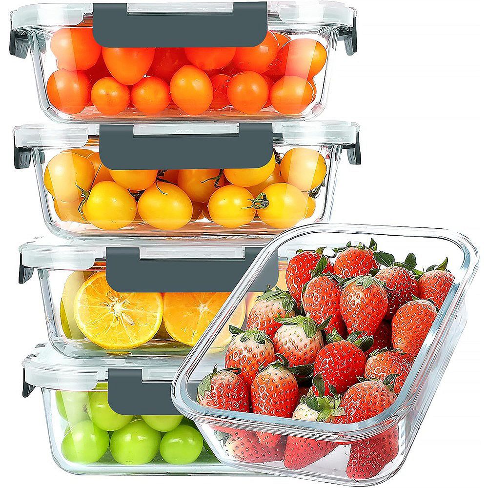 5-Pack 30oz Glass Meal Prep Containers with Lids, Multi-Safe