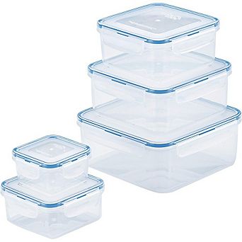 10 pc Square Airtight Food Storage Container Set with Lids, BPA-Free, Clear