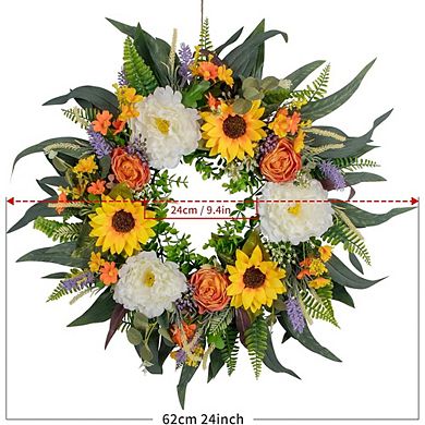 22in Peony & Eucalyptus Wreath for Front Door, Porch, Farmhouse Spring and Summer Decor