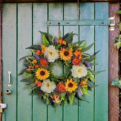 22in Peony & Eucalyptus Wreath for Front Door, Porch, Farmhouse Spring and Summer Decor