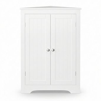 Homy Casa Freestanding Corner Bath Cabinet with Adjustable Shelf and Double Doors