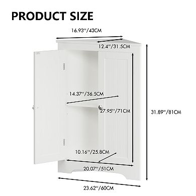 Homy Casa Freestanding Corner Bath Cabinet with Adjustable Shelf and Double Doors