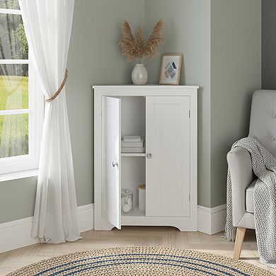 Homy Casa Freestanding Corner Bath Cabinet with Adjustable Shelf and Double Doors