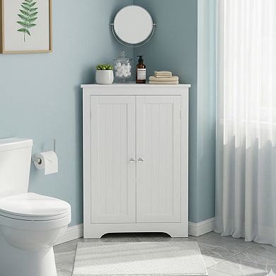 Homy Casa Freestanding Corner Bath Cabinet with Adjustable Shelf and Double Doors