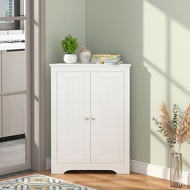 Homy Casa Freestanding Corner Bath Cabinet with Adjustable Shelf and Double Doors