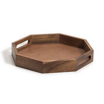 Solid Acacia Wood Acacia Serving Tray with Handles