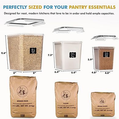 3-Piece Airtight Food Storage Container Set, 6L, 2.9L & 1.1L, BPA-Free