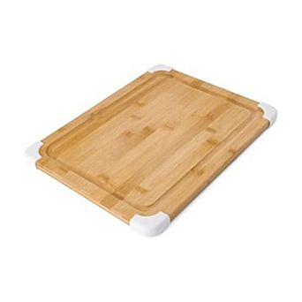 Bamboo Cutting Board 11x14 with Juice Groove & Nonslip Base, White