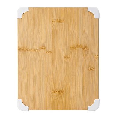 Bamboo Cutting Board 11x14 with Juice Groove & Nonslip Base, White