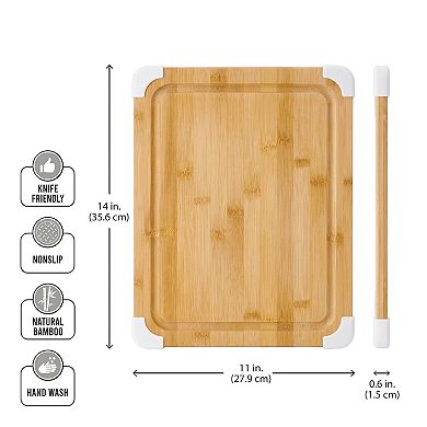 Bamboo Cutting Board 11x14 with Juice Groove & Nonslip Base, White