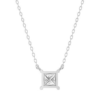 Diamond Brilliance Sterling Silver 1 Carat T.W. Lab-Grown Diamond Princess-Cut Solitaire Pendant Necklace