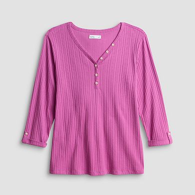 Women's Croft & Barrow® Pointelle Long Sleeve Henley