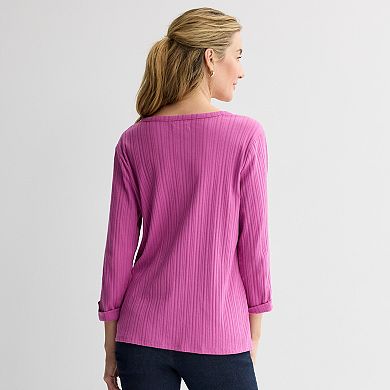 Women's Croft & Barrow® Pointelle Long Sleeve Henley
