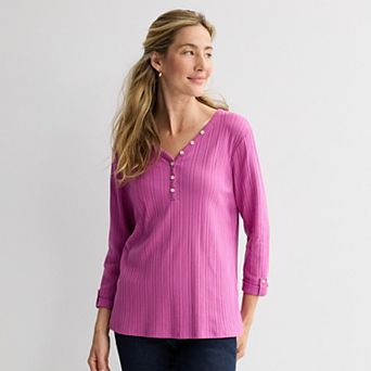 Women's Croft & Barrow® Pointelle Long Sleeve Henley