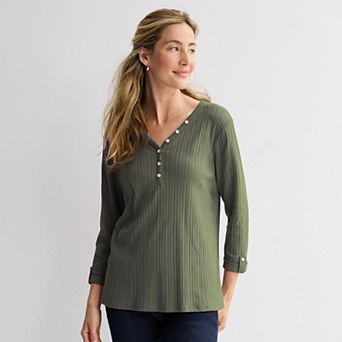 Women's Croft & Barrow® Pointelle Long Sleeve Henley