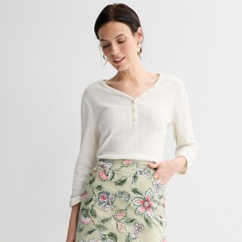Women's Croft & Barrow® Pointelle Long Sleeve Henley