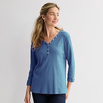 Women's Croft & Barrow® Pointelle Long Sleeve Henley