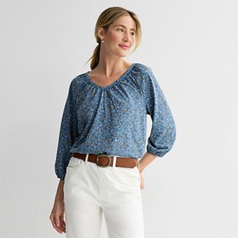 Petite Croft & Barrow® Bobble V-Neck Blouse
