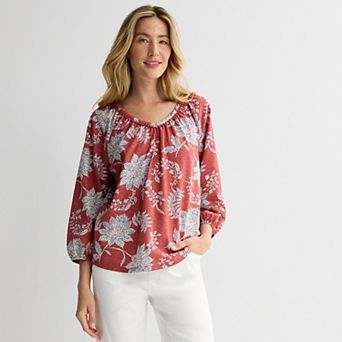 Petite Croft & Barrow® Bobble V-Neck Blouse