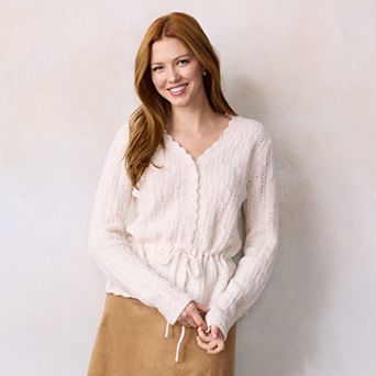Women's LC Lauren Conrad Tie Front Pointelle Cardigan Sweater