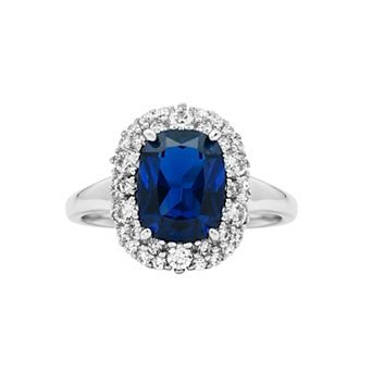 PRIMROSE Sterling Silver Simulated Sapphire & Cubic Zirconia Halo Ring