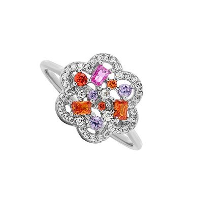 PRIMROSE Sterling Silver Cubic Zirconia Flower Ring