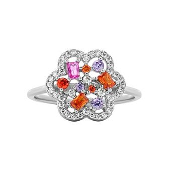 PRIMROSE Sterling Silver Cubic Zirconia Flower Ring