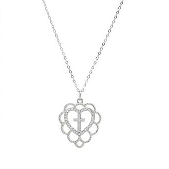 PRIMROSE Sterling Silver Cubic Zirconia Heart Cross Pendant Necklace