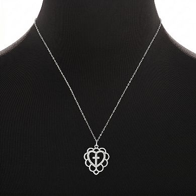 PRIMROSE Sterling Silver Cubic Zirconia Heart Cross Pendant Necklace