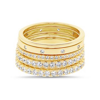 Aquamir Gold Tone Cubic Zirconia Waterproof 5 pc Dainty Ring Set