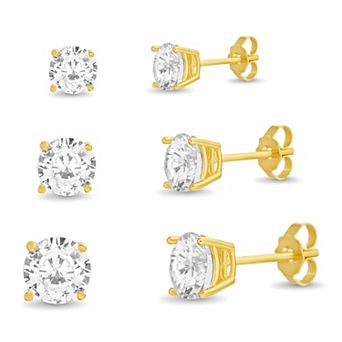 Aquamir Waterproof Cubic Zirconia 3-Pair Stud Earring Set