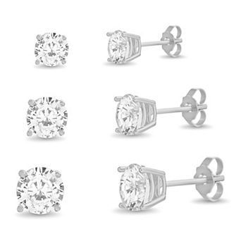 Aquamir Waterproof Cubic Zirconia 3-Pair Stud Earring Set