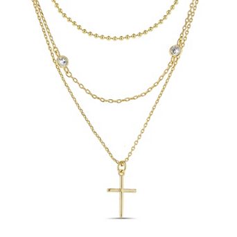 Aquamir Waterproof Cubic Zirconia Cross Layered Necklace