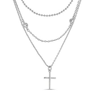 Aquamir Waterproof Cubic Zirconia Cross Layered Necklace