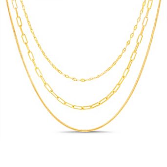 Aquamir Waterproof Cable, Paperclip & Rope 3 pc Chain Necklace Set