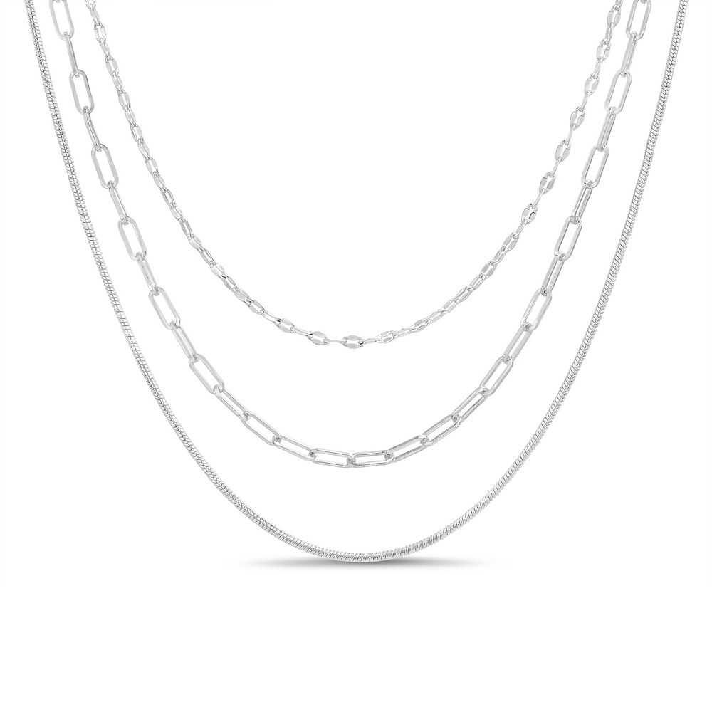 Aquamir Waterproof Cable, Paperclip & Rope 3-Piece Chain Necklace Set