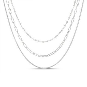 Aquamir Waterproof Cable, Paperclip & Rope 3 pc Chain Necklace Set