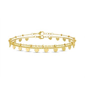 Aquamir Gold Tone Waterproof Layered Heart Bead Anklet Duo Set