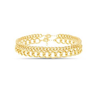 Aquamir Gold Tone Waterproof Curb Chain Anklet Duo Set