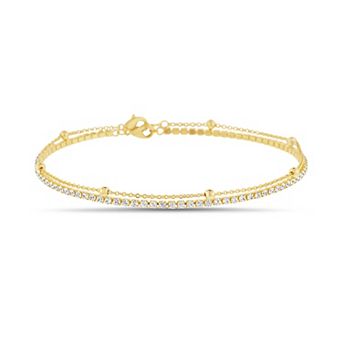 Aquamir Gold Tone Waterproof Cubic Zirconia Tennis Beaded Anklet
