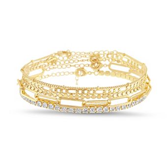 Aquamir Gold Tone Waterproof Cubic Zirconia 5 pc Bracelet Set