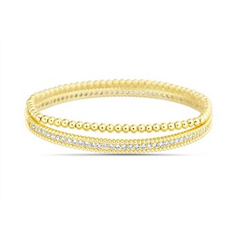 Aquamir Gold Tone Waterproof Cubic Zirconia Bangle & Beaded Stretch Duo Bracelet Set