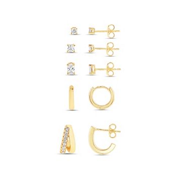 Aquamir Waterproof Gold Tone Cubic Zirconia Stud & Hoop 5 pc Earring Set