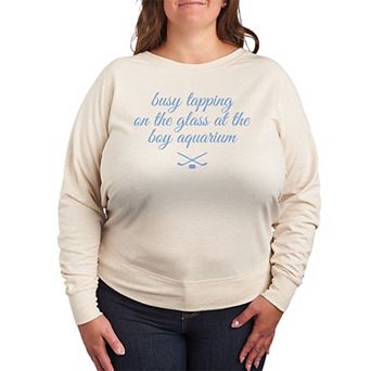 Plus Size Busy Tapping On The Glass At The Boy Aquarium Hockey French Terry Long Sleeve Tee