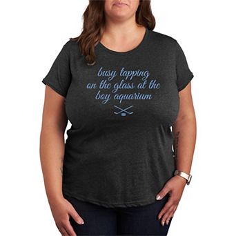 Plus Size Busy Tapping On The Glass At The Boy Aquarium Hockey Graphic Tee