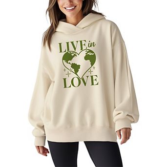 Women's Live In Love Heart Shaped Earth Oversized Fleece Hoodie Sweatshirt