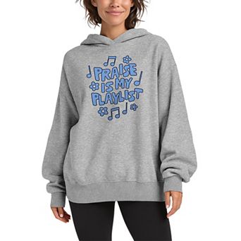 Women's Praise Is My Playlist Oversized Fleece Hoodie Sweatshirt