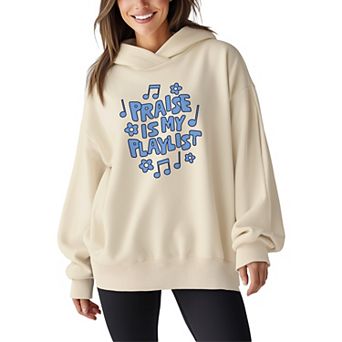 Women's Praise Is My Playlist Oversized Fleece Hoodie Sweatshirt