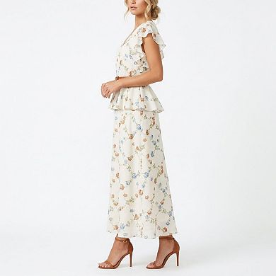 Women's Taylor Floral Flutter Sleeve Belted Peplum Dress